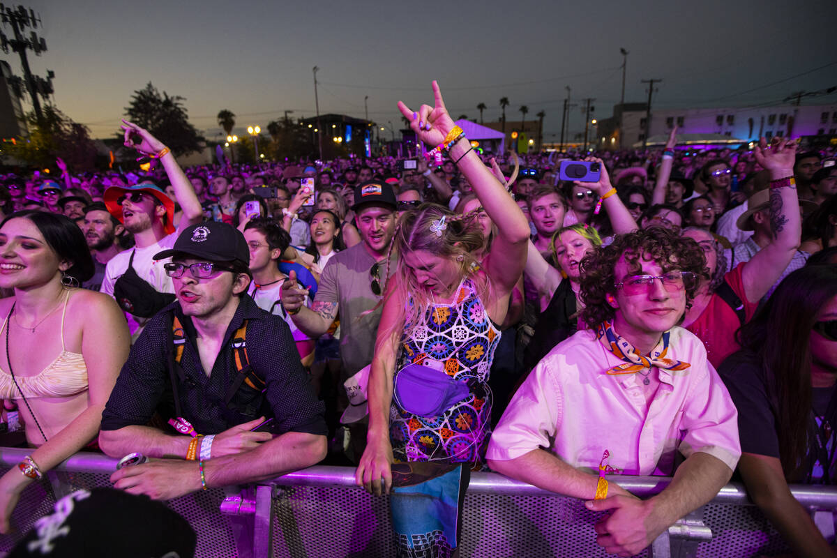 Fans dance as Wet Leg perform during the first day of the Life is Beautiful festival on Friday, ...