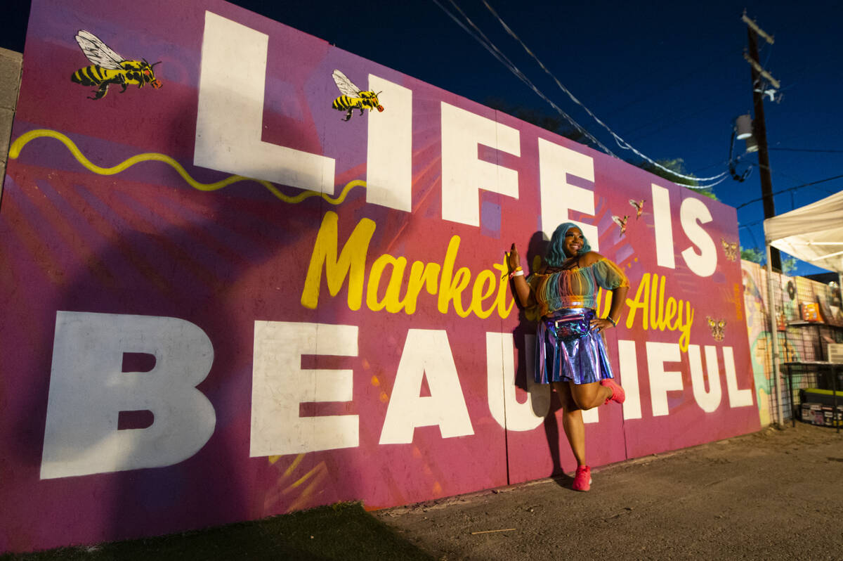 Taylor Tanksley of Las Vegas poses for a photo during the Life is Beautiful festival on Saturda ...