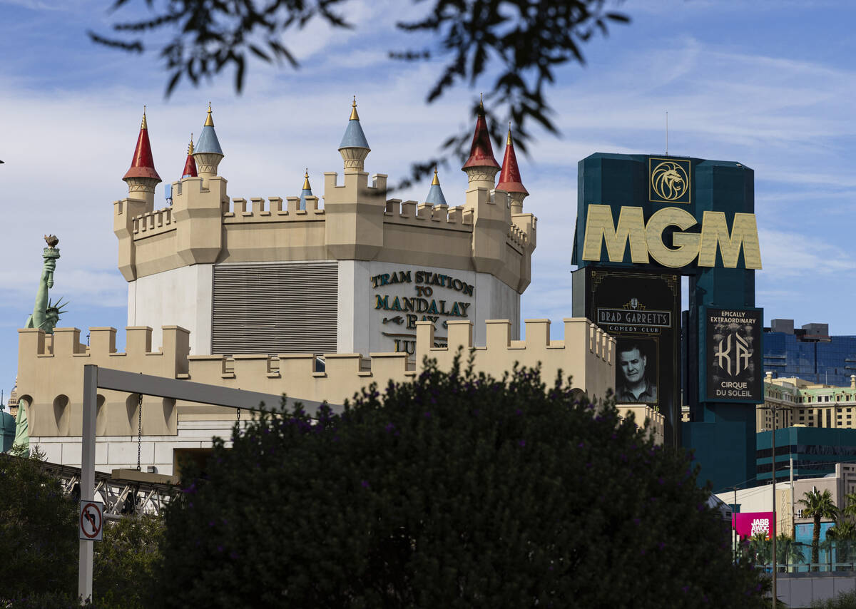 New York New York, left, Excalibur hotel and casino and MGM Grand are seen, on Thursday, Sept. ...