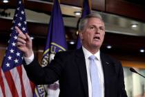 U.S. House Minority Leader Kevin McCarthy (R-CA) speaks during a press conference on Capitol Hi ...