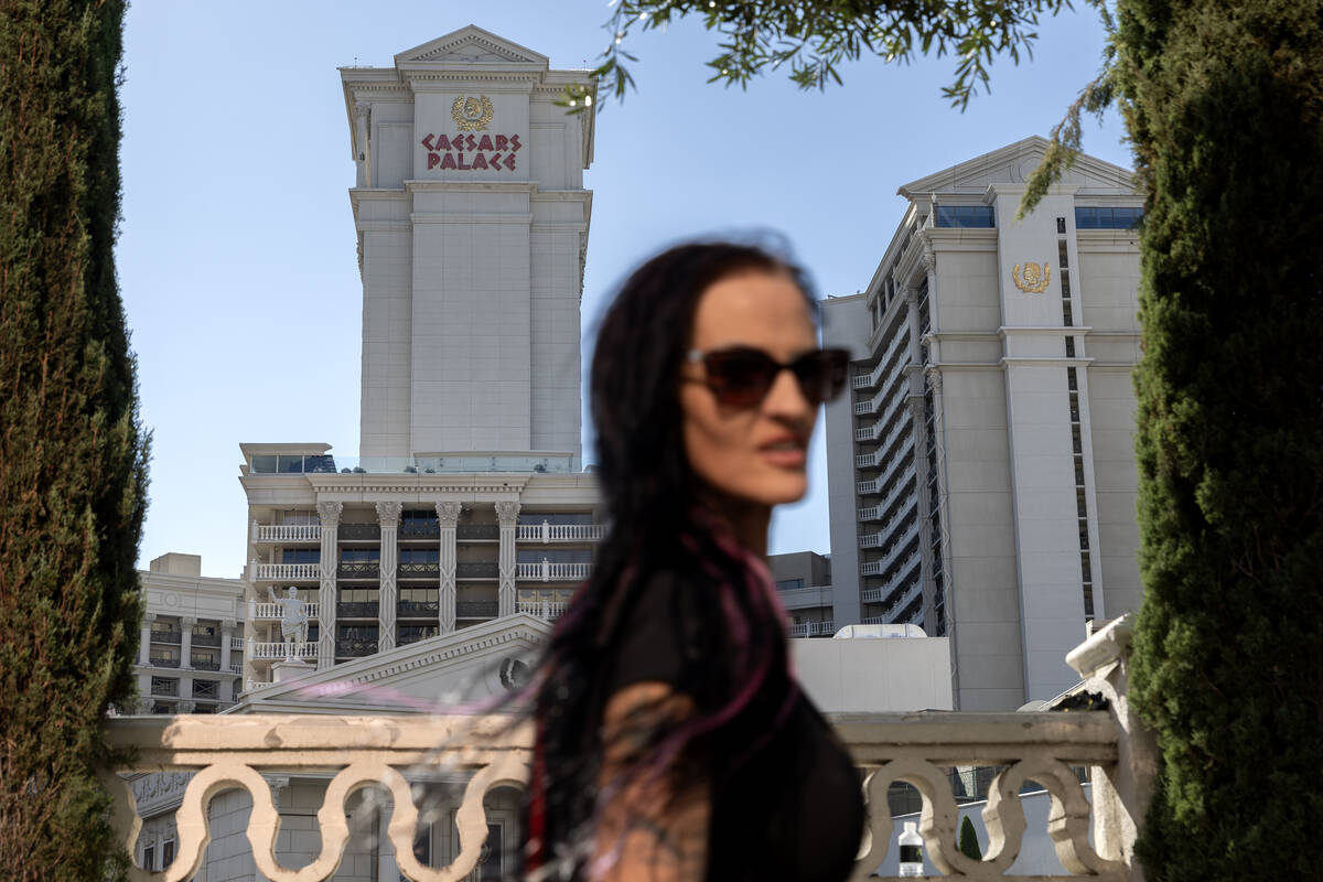 A pedestrian walks past MGM’s Caesars Palace on Friday, Sept. 15, 2023, in Las Vegas. MG ...
