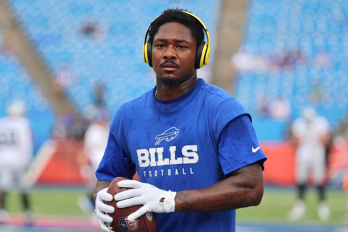 Buffalo Bills wide receiver Stefon Diggs warms up before an NFL football game against the Las V ...