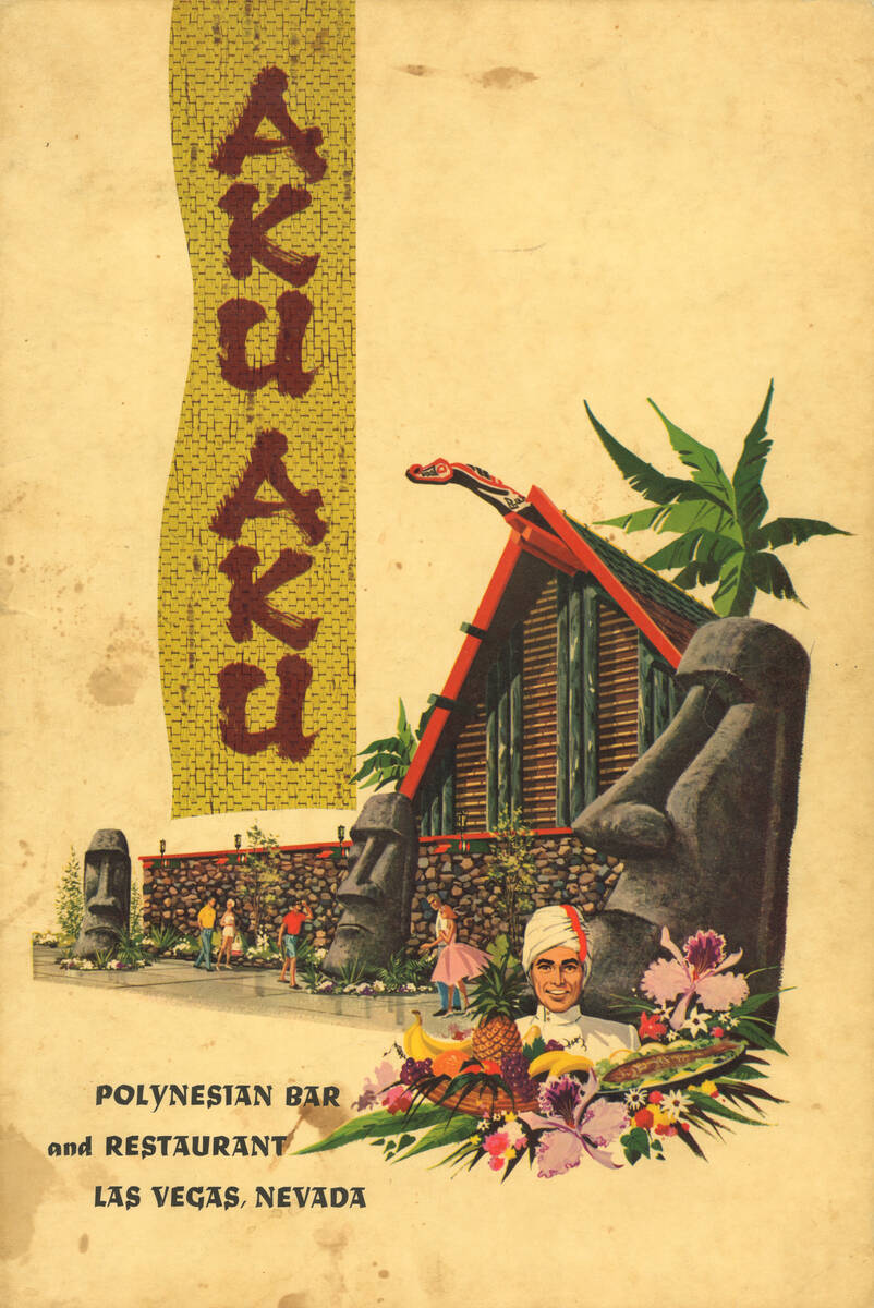 A menu cover from Aku Aku restaurant, open from about 1960 to 1980 in the Stardust in Las Vegas ...