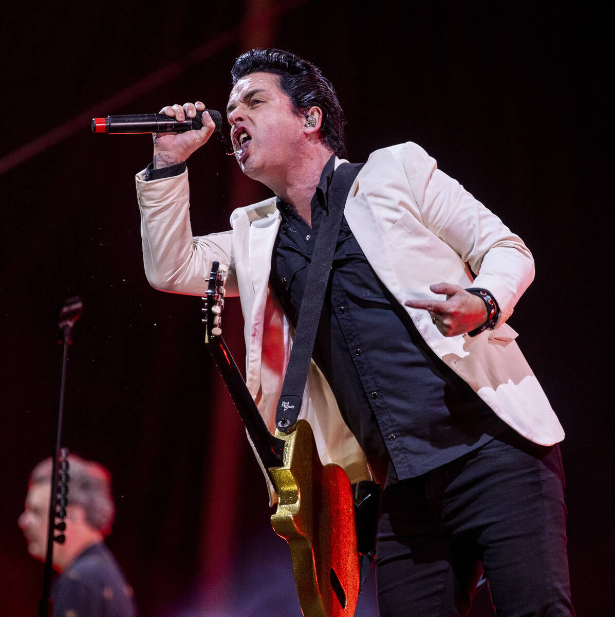 Green Day lead singer Billie Joe Armstrong performs on the Downtown Stage during day two of Lif ...