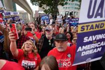 United Auto Workers members attend a rally in Detroit, Friday, Sept. 15, 2023. The UAW is condu ...