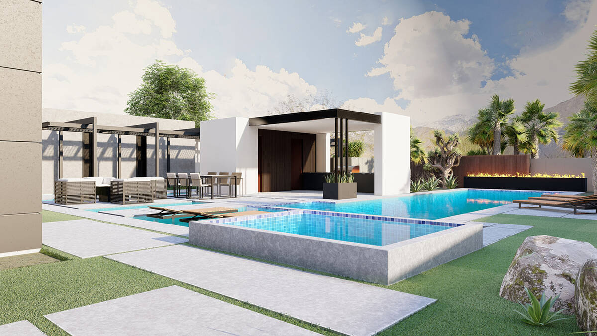 This artist's rendering shows what the resort-style backyard with pool and spa will look like. ...