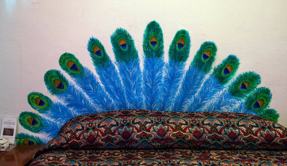 Painting on the wall of the Peacock room by former owner Marta Becket in the Amargosa Hotel whi ...