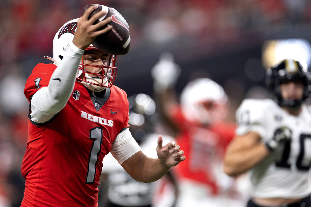 UNLV quarterback Jayden Maiava (1) runs into the end zone for a touchdown during the second hal ...