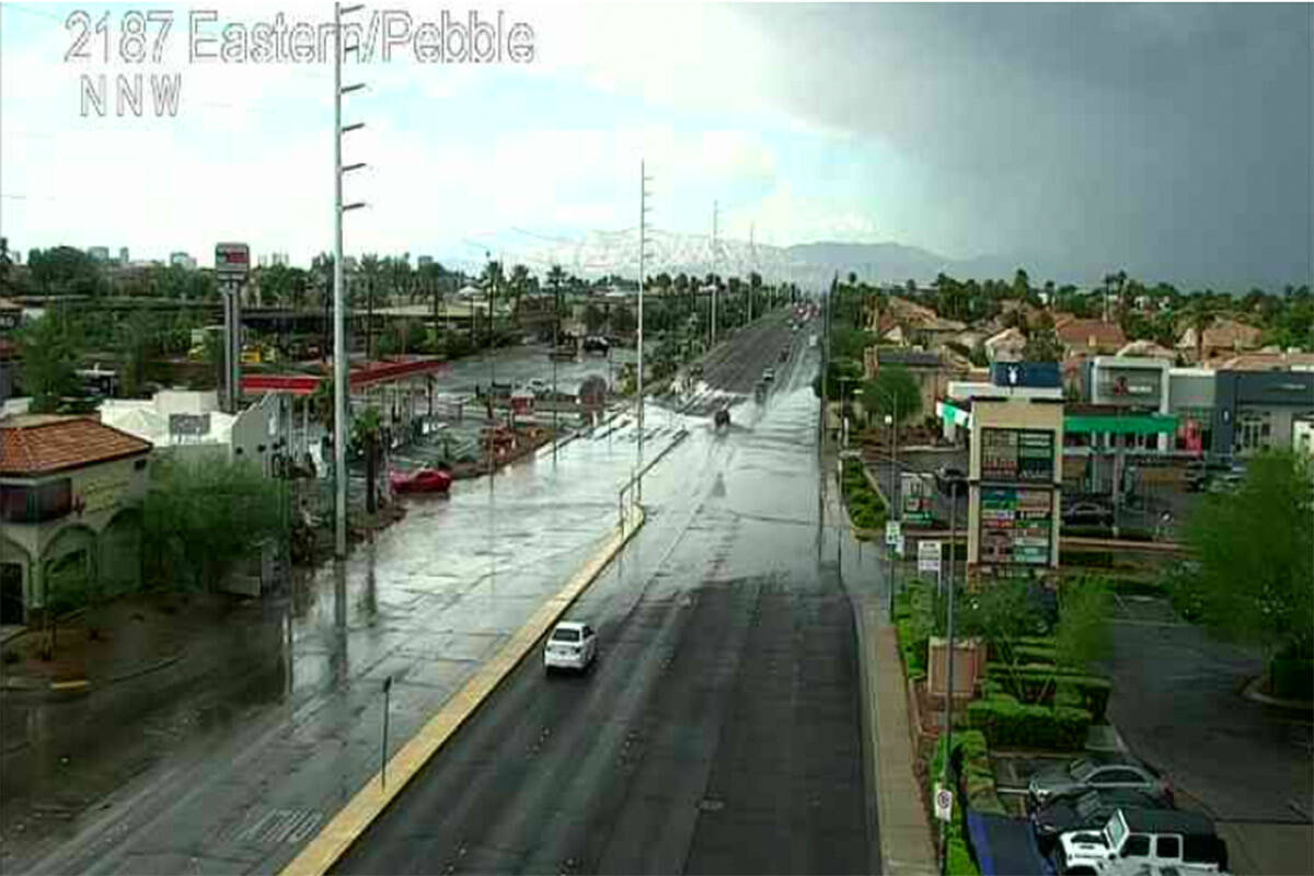 Eastern Avenue near Pebble Road floods around 4:30 p.m. on Wednesday, Sept. 20, 2023. (CCTV)