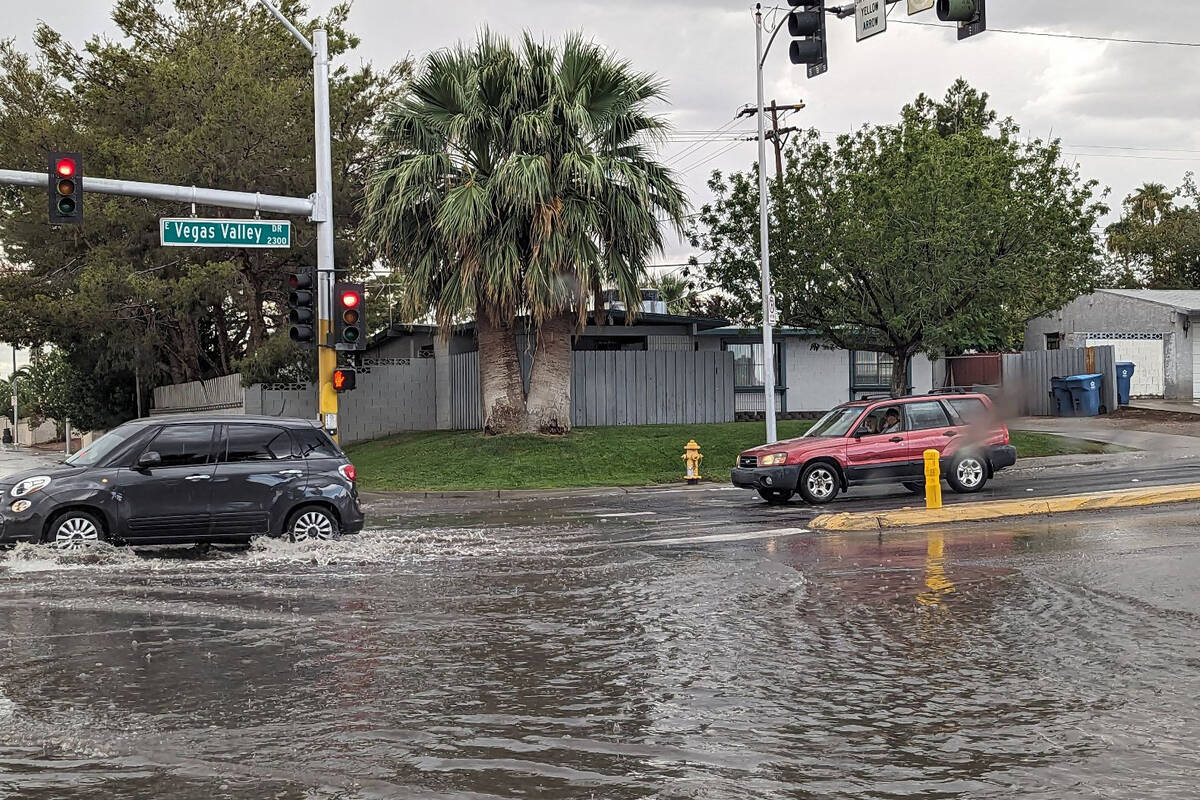 Cars approach the intersection of Eastern Avenue and Vegas Valley Drive in Las Vegas on Wednesd ...