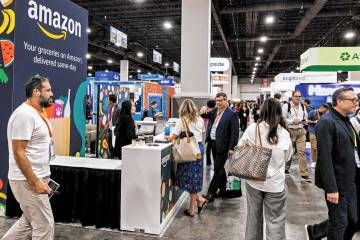 Conventioners arrive at Grocery Convention at Mandalay Bay Convention Center, on Wednesday, Sep ...