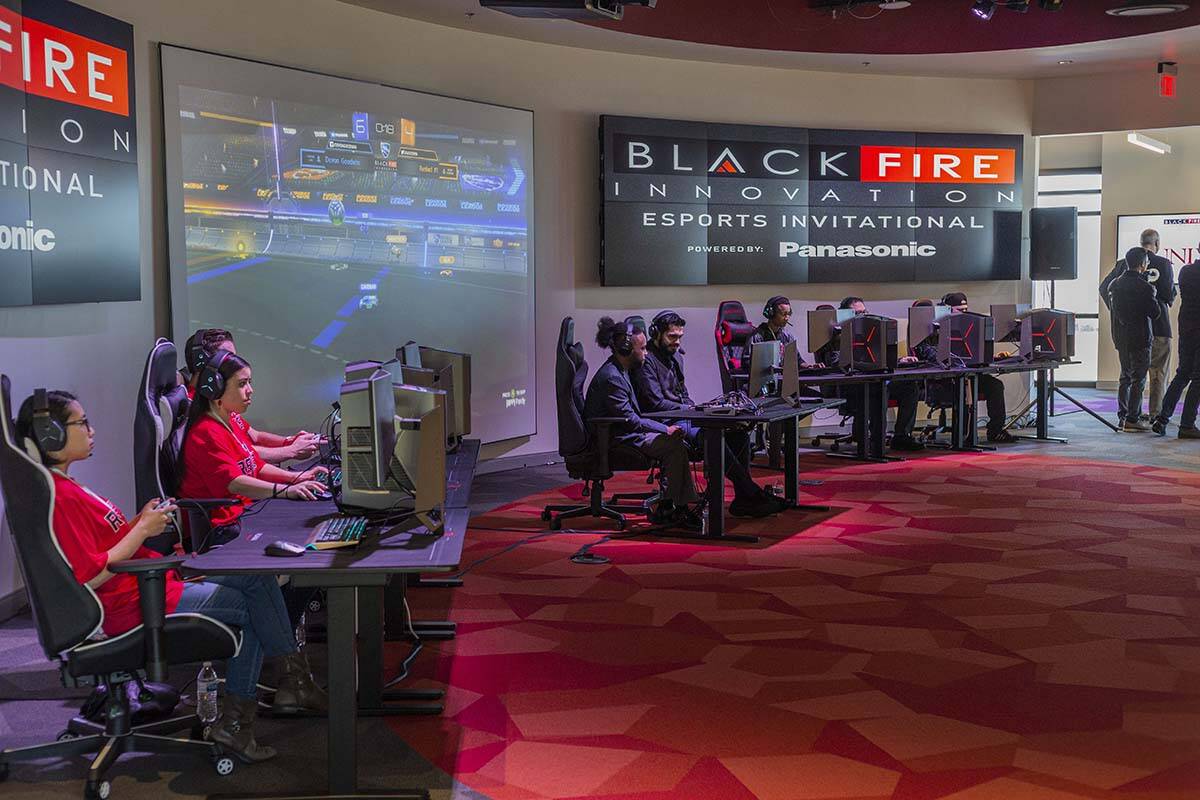 UNLV gaming participants compete in an exhibition match at the esports arena in the new Harry R ...