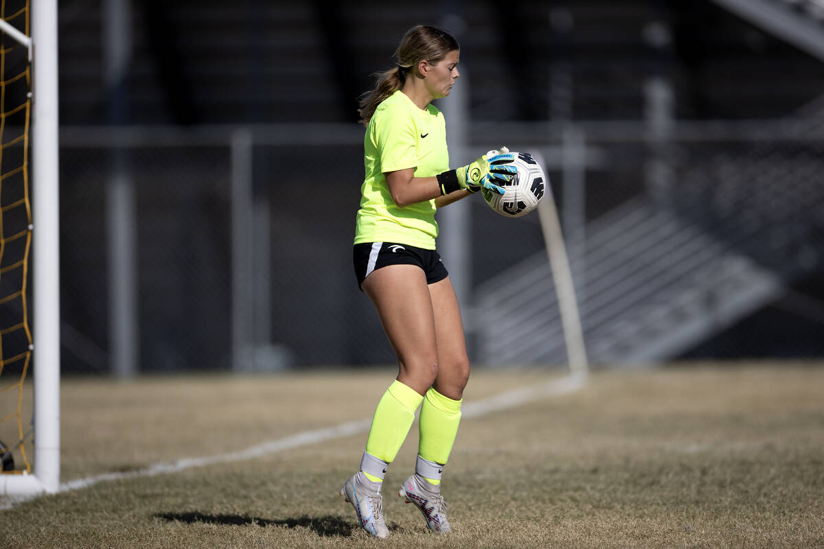 Foothill goalkeeper Kaitlyn Minghelli makes a save against Doral Academy during a girls high sc ...