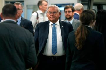 Sen. Bob Menendez, D-N.J., arrives for a vote on Capitol Hill, Wednesday, Sept. 6, 2023 in Wash ...