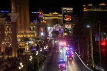 President Donald Trump's motorcade drives north on the Las Vegas Strip outside The Venetian wit ...