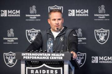 Raiders head coach Josh McDaniels addresses the media during a news conference on Wednesday, Se ...