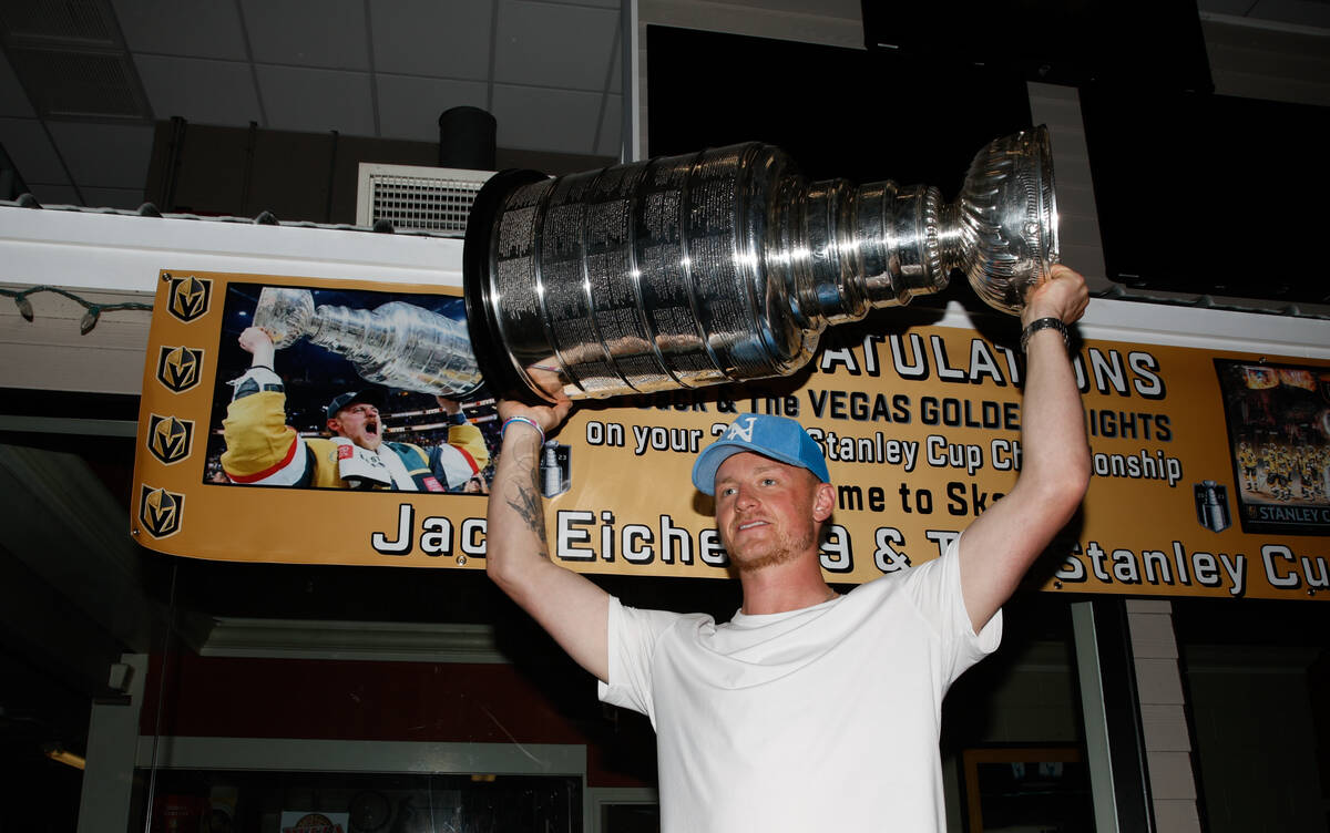 Jack Eichel of the Vegas Golden Knights during his day with the Stanley Cup on July 14, 2023, i ...