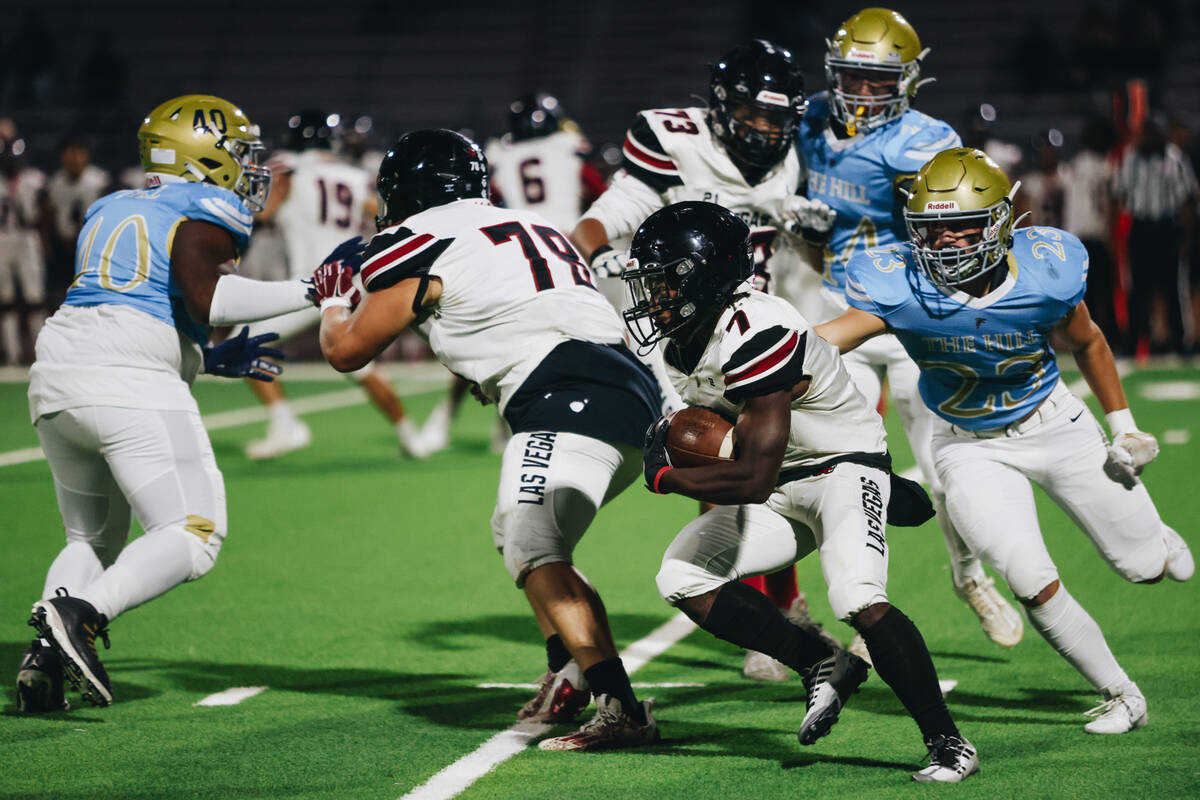 Las Vegas running back Torrell Harley runs the ball during a game against Foothill at Foothill ...