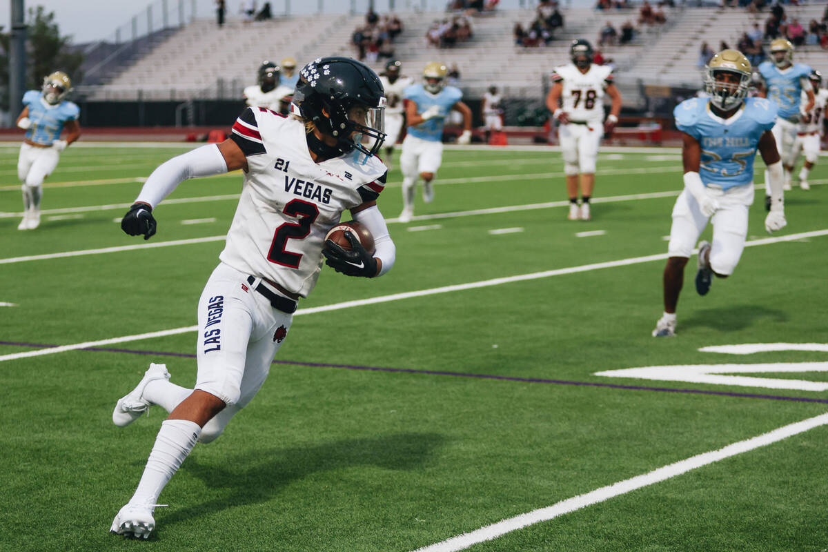 Las Vegas wide receiver Tommy Vibabul runs the ball during a game against Foothill at Foothill ...