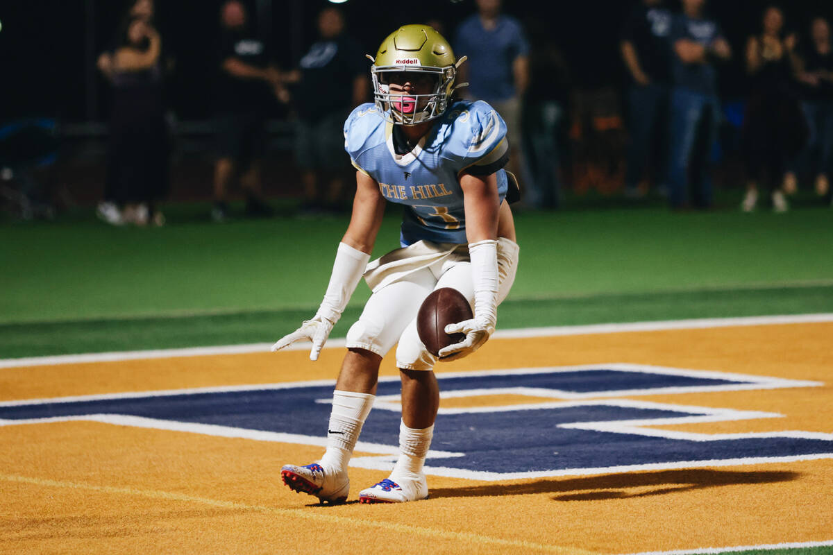Foothill running back Eugene Altobella III (3)celebrates a touchdown during a game against Las ...