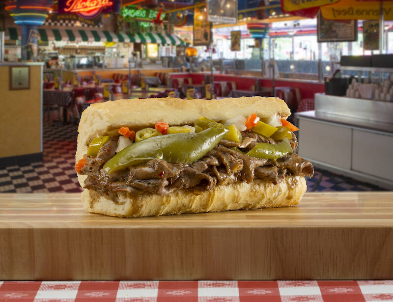 A sweet Italian beef sandwich made by the Chicago-inspired restaurant chain Portillo's which an ...