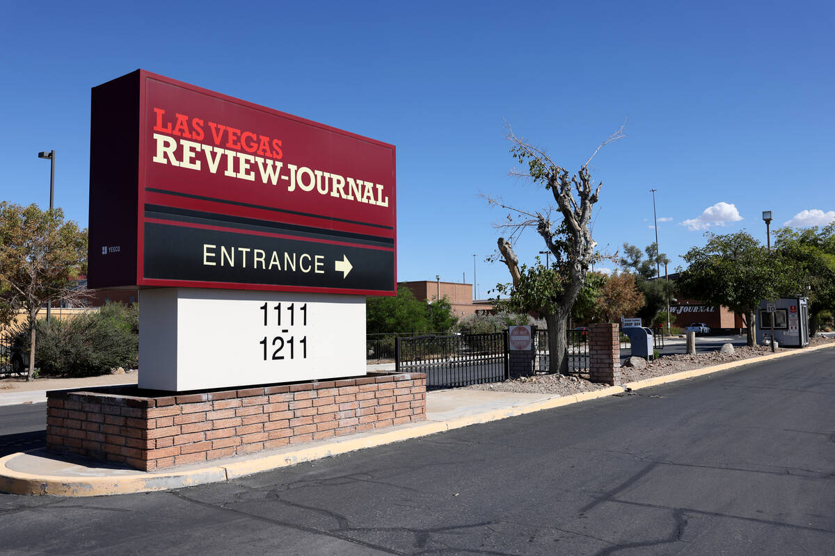 The entrance to the Las Vegas Review-Journal campus is shown at 1111 W. Bonanza Road in Las Veg ...