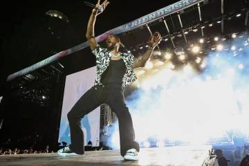 Usher performs during the Lovers & Friends music festival on Saturday, May 14, 2022, in Las ...