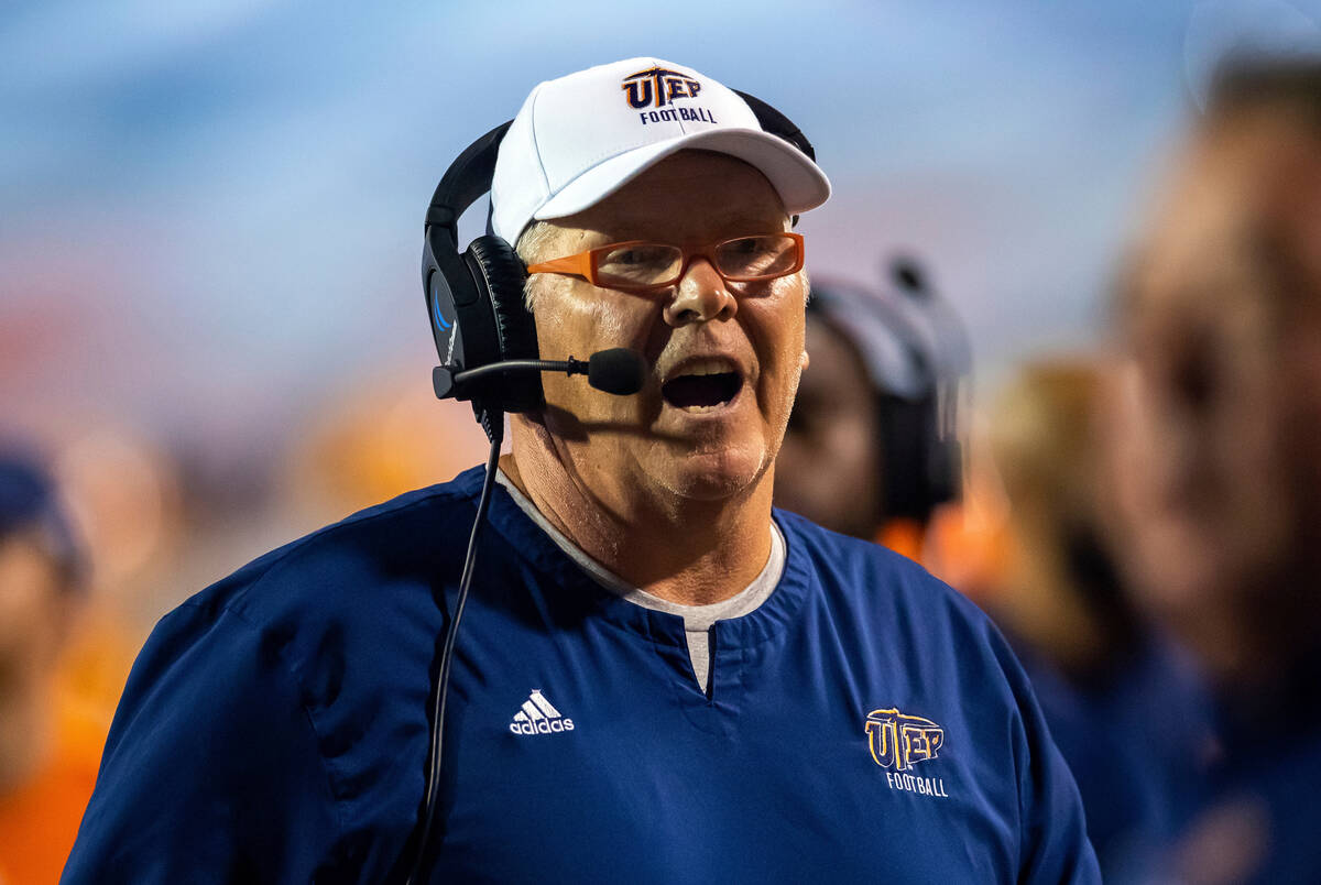UTEP coach Dana Dimel reacts on the sidelines during the second half of an NCAA college footbal ...