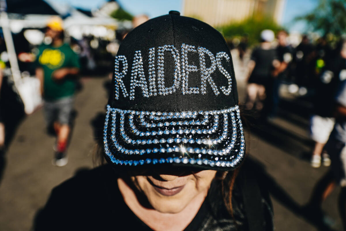Raiders fan Anabel Munoz during a tailgate before an NFL football game against the Pittsburgh S ...
