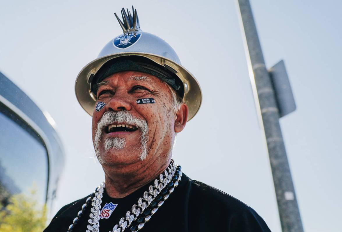 Raiders fan Mario Perez before an NFL football game against the Pittsburgh Steelers at Allegian ...