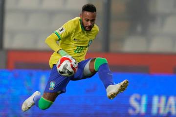 Brazil's Neymar controls the ball during a qualifying soccer match for the FIFA World Cup 2026 ...