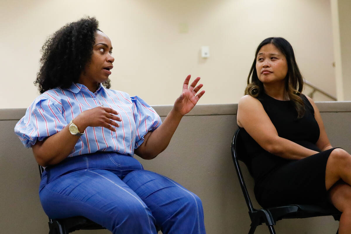 Alea Allen, an English teacher for Clark County School District, speaks to a panel of other tea ...