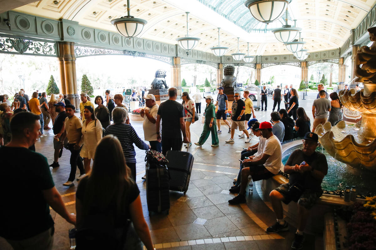 Bellagio guests outside of the casino on Saturday, Sept. 16, 2023, in Las Vegas. MGM Resorts In ...