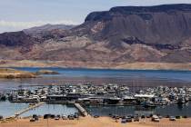 Boats are docked at the Las Vegas Boat Harbor in the Lake Mead National Recreation Area on June ...