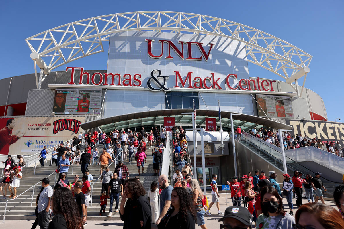 Culinary Union members file out after casting their ballots during a strike vote at Thomas & ...