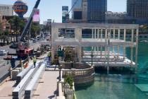 The Formula 1 construction site is seen at the Fountains of Bellagio, on Monday, Sept. 25, 2023 ...