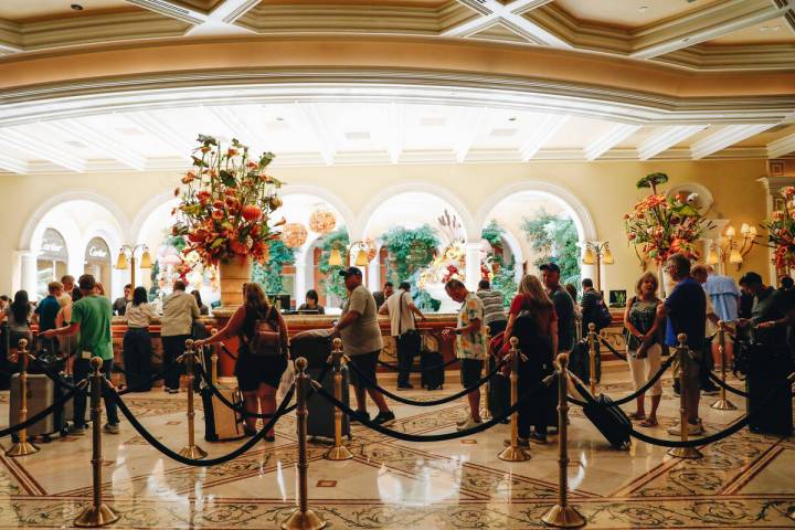 Tourists check into and out of their rooms at the Bellagio on Sunday, Sept. 17, 2023, in Las Ve ...
