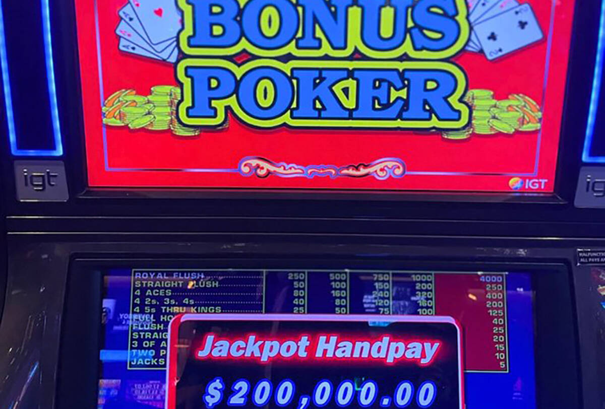 The unknown winner collected $200,000 on a Palms Casino Bonus Poker machine Wednesday, Sept. 27 ...