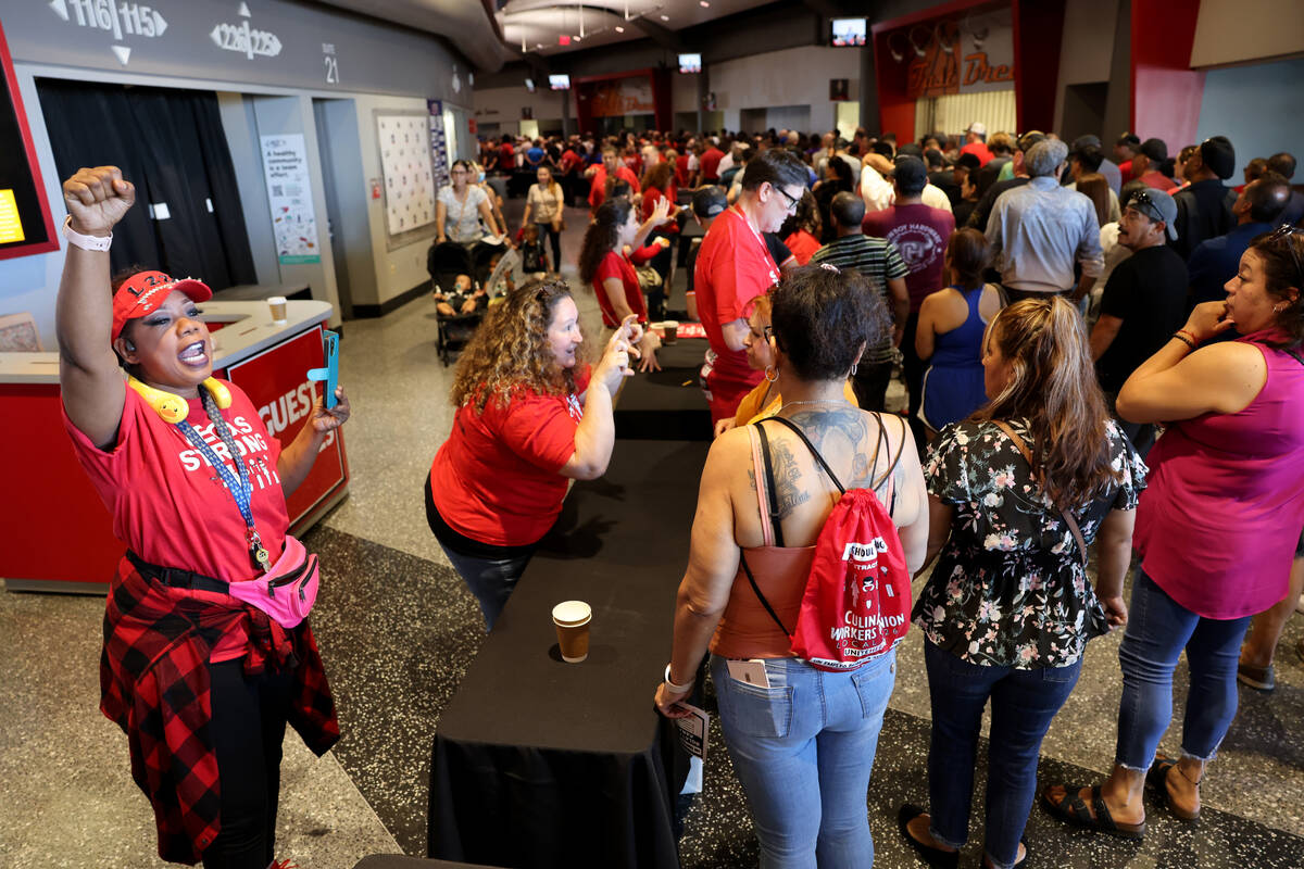 Flamingo guest room attendant Diana Thomas gets fellow Culinary Union members fired up ahead of ...