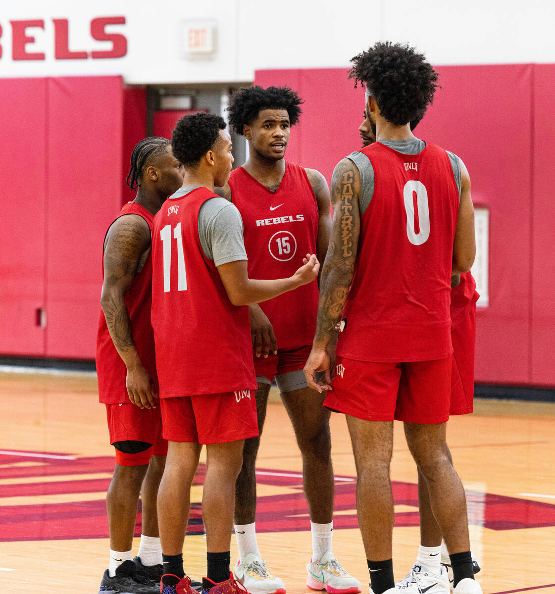 UNLV Rebels point guard Dedan Thomas Jr., (11) talks to his teammates during team practice, on ...