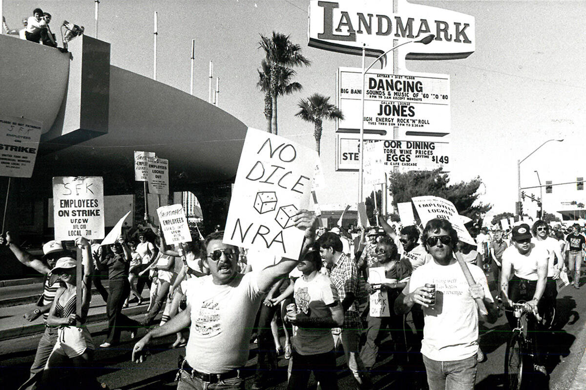 Union Protesters in front of the Landmark during a Culinary union strike in 1984. (Las Vegas Re ...