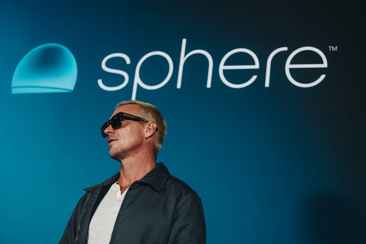 Diplo poses for photographs outside of the Sphere during its opening night on Friday, Sept. 29, ...