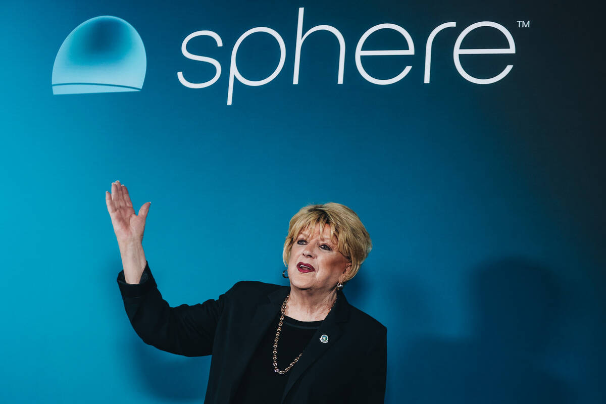 Las Vegas Mayor Carolyn Goodman speaks about the Sphere’s opening night while outside of ...