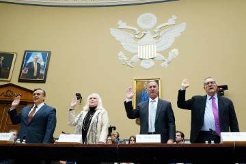 Witnesses are sworn in before the House Oversight Committee impeachment inquiry into President ...