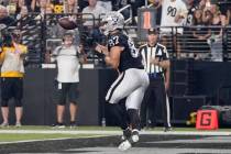 Las Vegas Raiders tight end Michael Mayer (87) catches a 2-point conversion during the second h ...