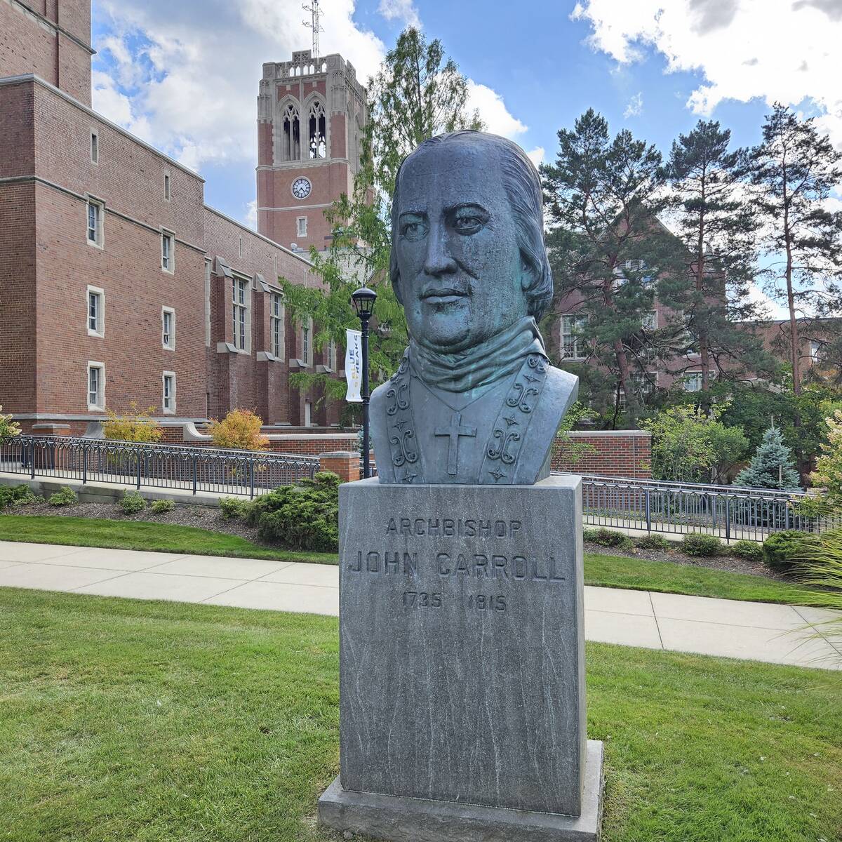 A bust of Archbishop John Carroll, the namesake of John Carroll University, sits on The Quad on ...