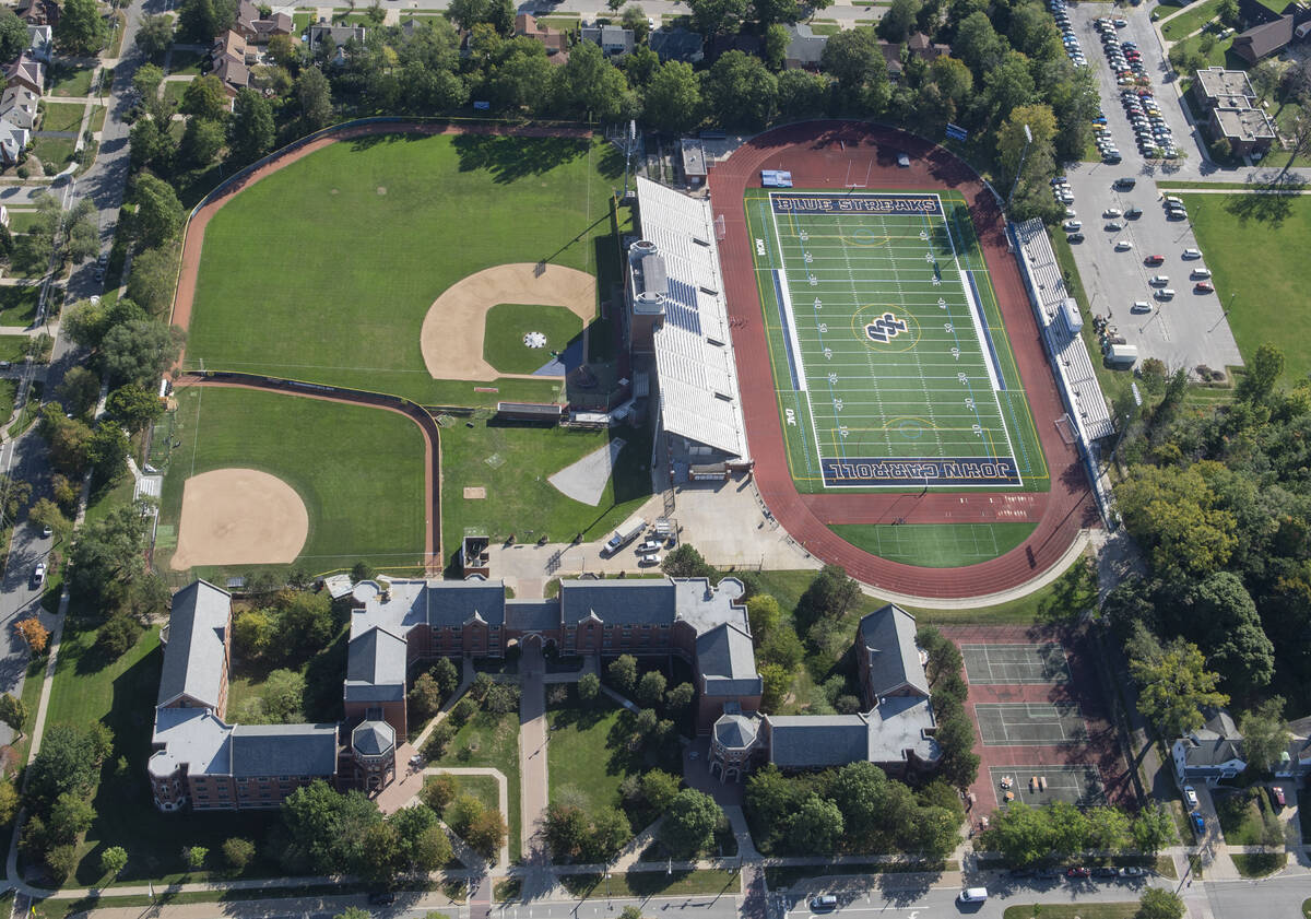 An aerial view from the Goodyear Blimp over John Carroll University in Cleveland on Friday Sept ...