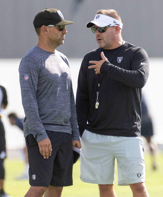 Raiders general manager Dave Ziegler, left, and head coach Josh McDaniels during the team&#x201 ...