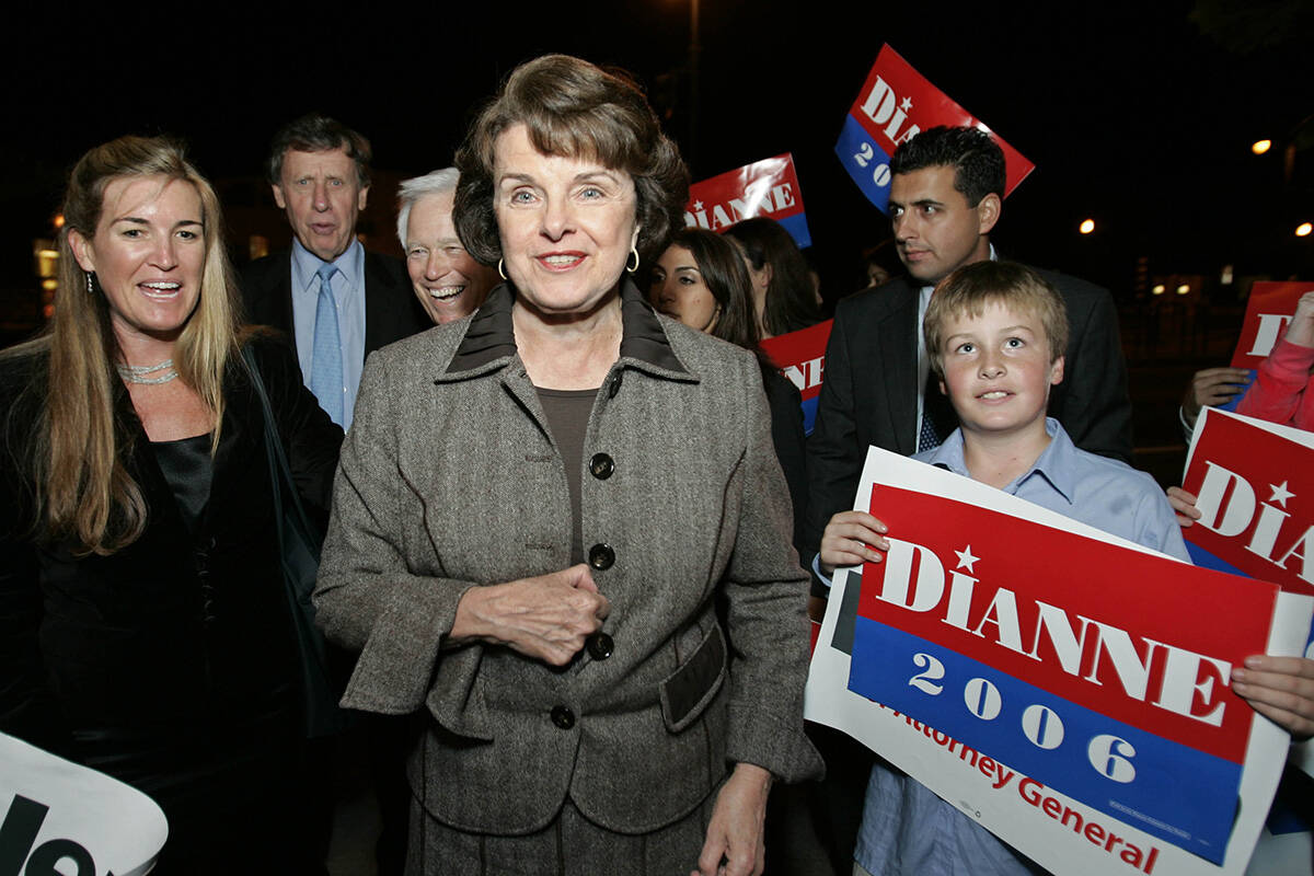 Sen. Dianne Feinstein, D-Calif., arrives at a Democratic election party in San Francisco, Tuesd ...