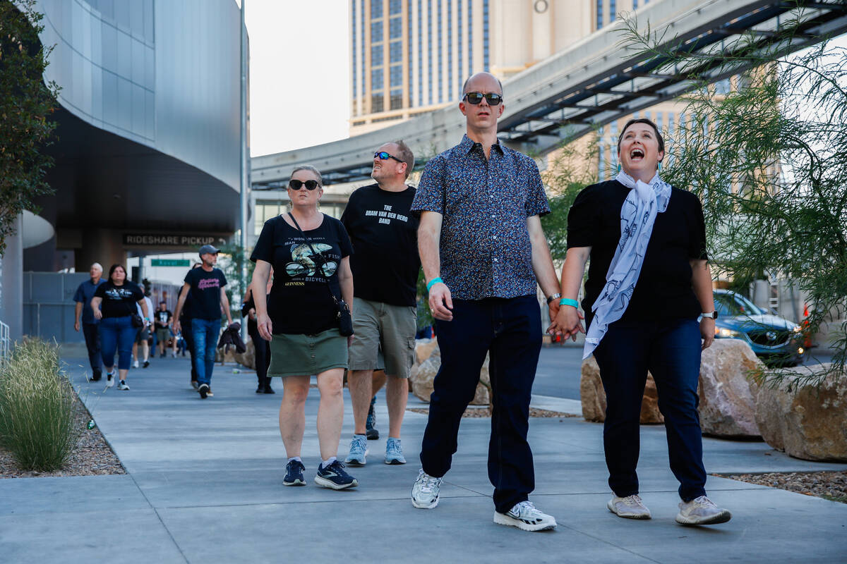 Excited fans wait outside of the Sphere on the night of its inaugural performance featuring U2 ...